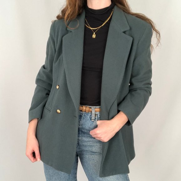 Vintage Cashmere Wool Blend Double Breasted Oversized Preppy Blazer Jacket Coat - Picture 4 of 10